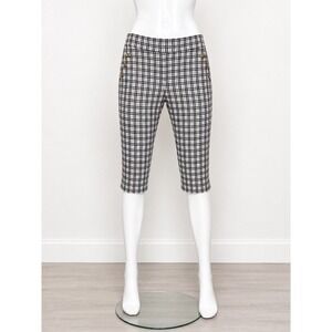 89th + Madison Womens Black White Plaid Sailor Button Capri Pants Size L